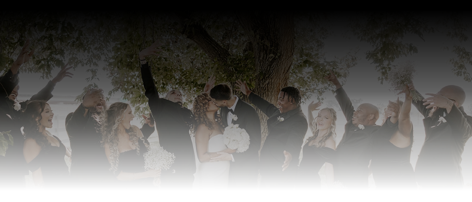 Wedding party celebrating outdoors